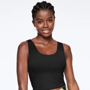 🔥SALE - PINK Victoria’s Secret Cropped Black Tank Top Sz XL w/Lace Trim NWOT🔥